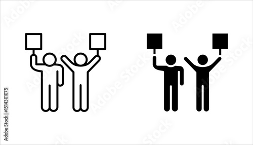Protest icon set, Political protest. Public opinion. Protesters with banners. Demonstration, vector illustration on white background