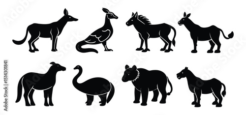 Black silhouettes of various animals depicting elegant outlines of nature's diverse fauna designs