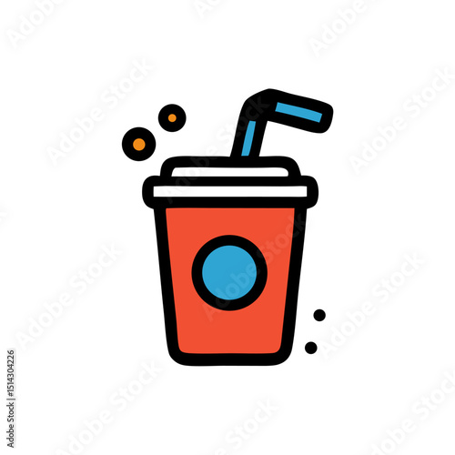 Cartoon Soft Drink Cup Icon with Straw