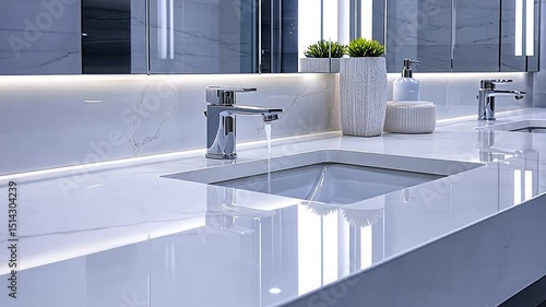 Modern Bathroom Sinks with Chrome Faucets and White Quartz Countertop