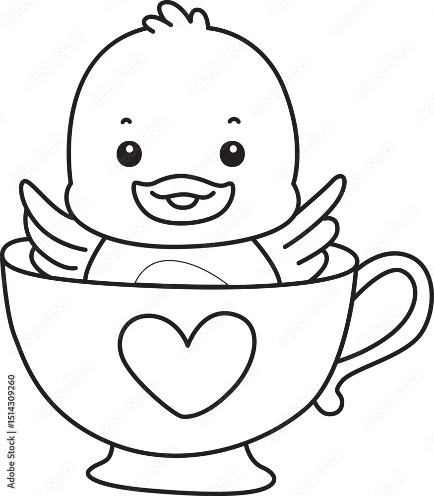 Obraz premium Lineart of Cute Duck icon. Outline of Funny baby Duck animal series stock illustration. life of fluffy Duck designs.