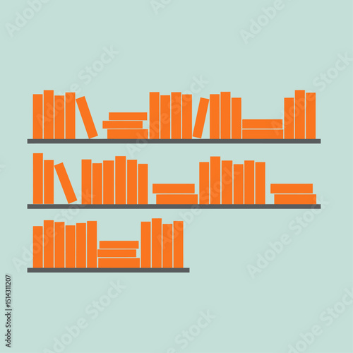 Organized Bookshelf Illustration Flat Design of Books on Shelves
