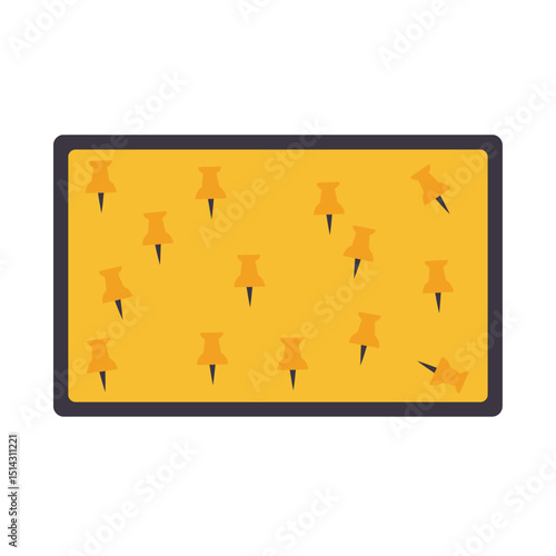 Yellow Notice Board with Multiple Push Pins Organization and Planning Concept Illustration