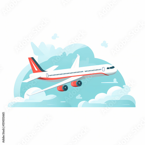  Soaring High: An illustration of a modern airplane in flight against a picturesque sky, suggesting travel and adventure.