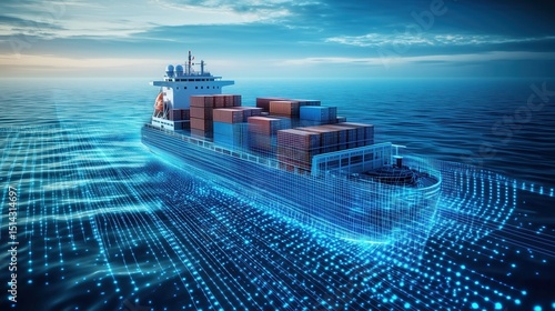 Container ship with digital overlay