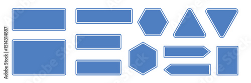 Set of different shapes Road traffic signs  on metal poles vector illustration set.  Set of road signs. Realistic yellow road sign. Empty traffic signs isolated on transparent background.