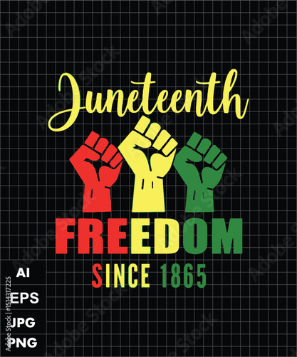 Juneteenth Celebration with Raised Fists in Pan-African Colors: Freedom Since 1865.