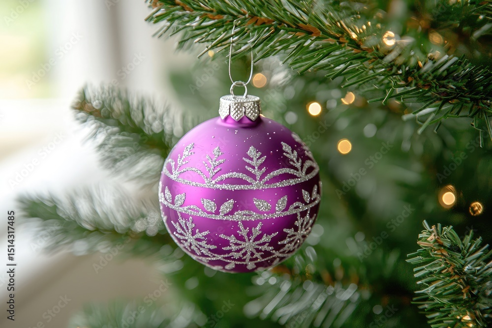 Fototapeta premium Purple christmas ornament with snowflakes.