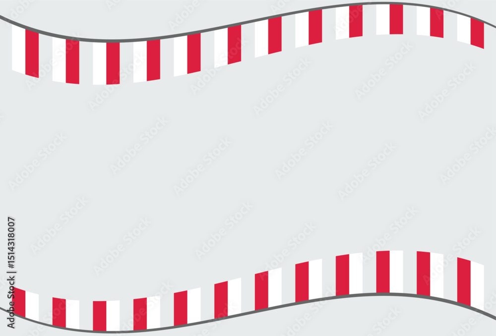 Obraz premium Minimalist red and white pennant bunting design with curved borders on light gray background, symbolizing Indonesian Independence Day celebration and national spirit
