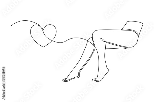 Continuous one line drawing of Female feet pedicure with love signs. Single line drawing illustration of Woman legs of for beauty. Love and foot care concept vector art. Doodle line illustration.