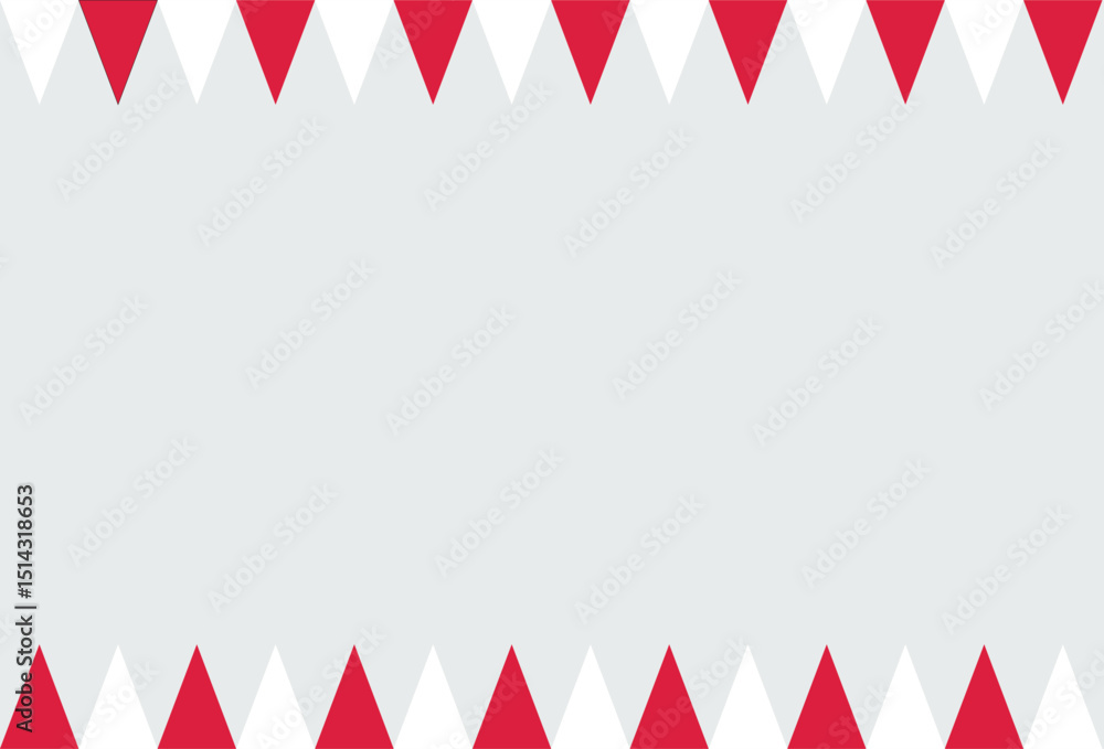 Obraz premium Red and white triangular bunting border design on light gray background, inspired by Indonesian Independence Day celebration, symbolizing patriotism and festivity