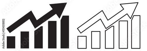Graph enhancing and falling icon. Vector graph with black, green and red arrows. Graph with increase and decrease report.