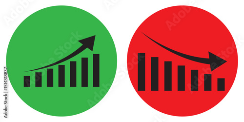Graph enhancing and falling icon. Vector graph with black, green and red arrows. Graph with increase and decrease report.