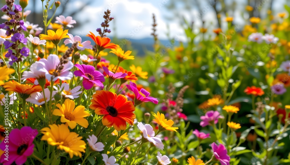 a vibrant floral garden with an array of flowers blooming a vibrant floral garden with an array of flowers blooming