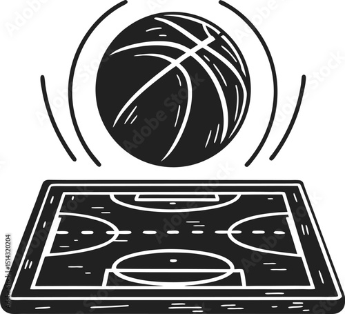 basketball strategy concept ball above court drawing, playbook planning, coaching, game tactics