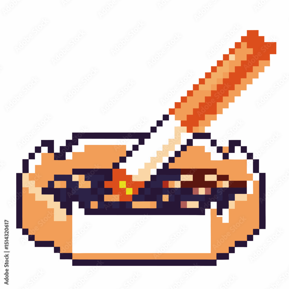 Fototapeta premium Pixel art smoking cigarette in ashtray, retro