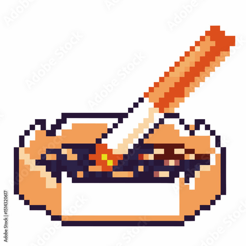 Pixel art smoking cigarette in ashtray, retro