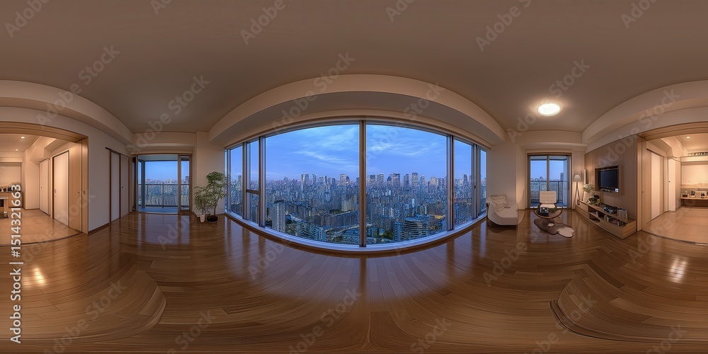 Obraz premium 360° city skyline view from modern apartment in urban environment