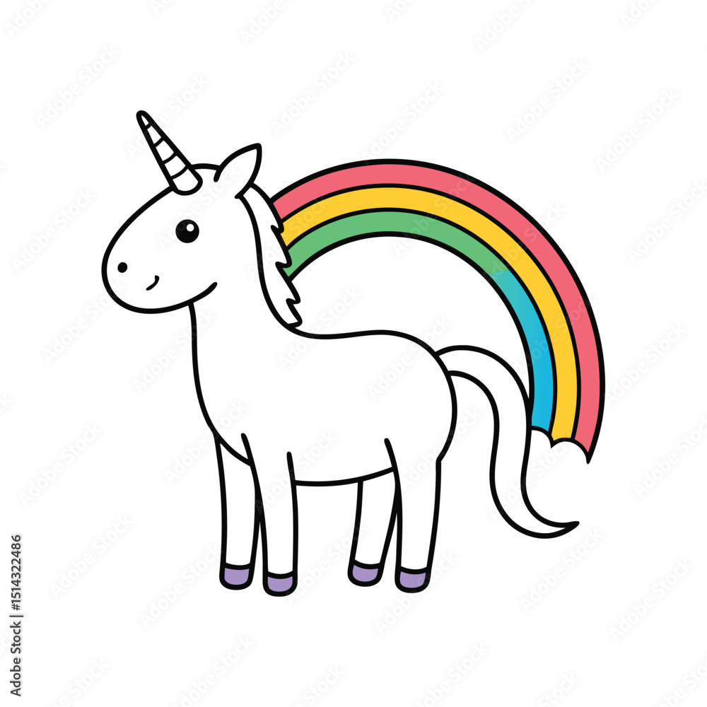Cute unicorn with rainbow vector on white background Cute unicorn with rainbow vector on white background