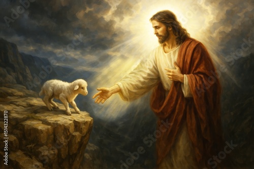 Jesus Rescuing the Lost Lamb – Christian Art of Divine Love, Mercy, and Salvation