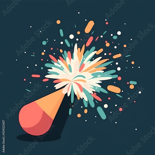Celebratory Burst of Color: A stylized explosion of joy, vibrant confetti erupts from a party popper, creating a dynamic and festive scene that symbolizes celebration and exhilaration.