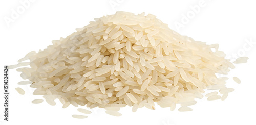 A heap of long grain rice grains piled together on a black background in a studio setting shot