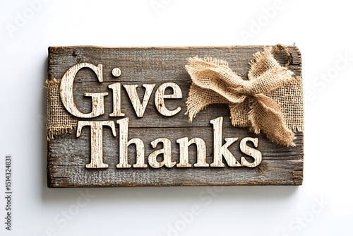 Wallpaper Mural A wooden sign with the words give thanks and a burlap bow displayed on a white surface background background texture video Torontodigital.ca