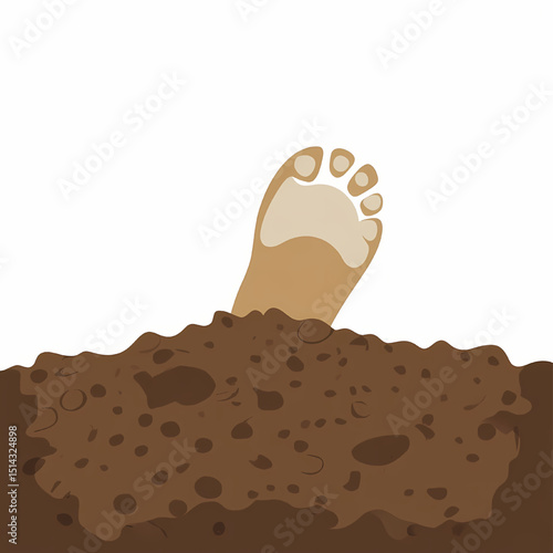 Buried Feet: A visual metaphor that conveys a sense of being stuck, overwhelmed, or trapped, the image features a single foot protruding from a pile of dirt, with a minimalist, symbolic style. 