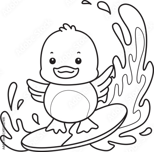 Coloring book of Cute Duck icon. Outline of  Funny baby Duck animal series stock illustration. life of fluffy Duck designs.