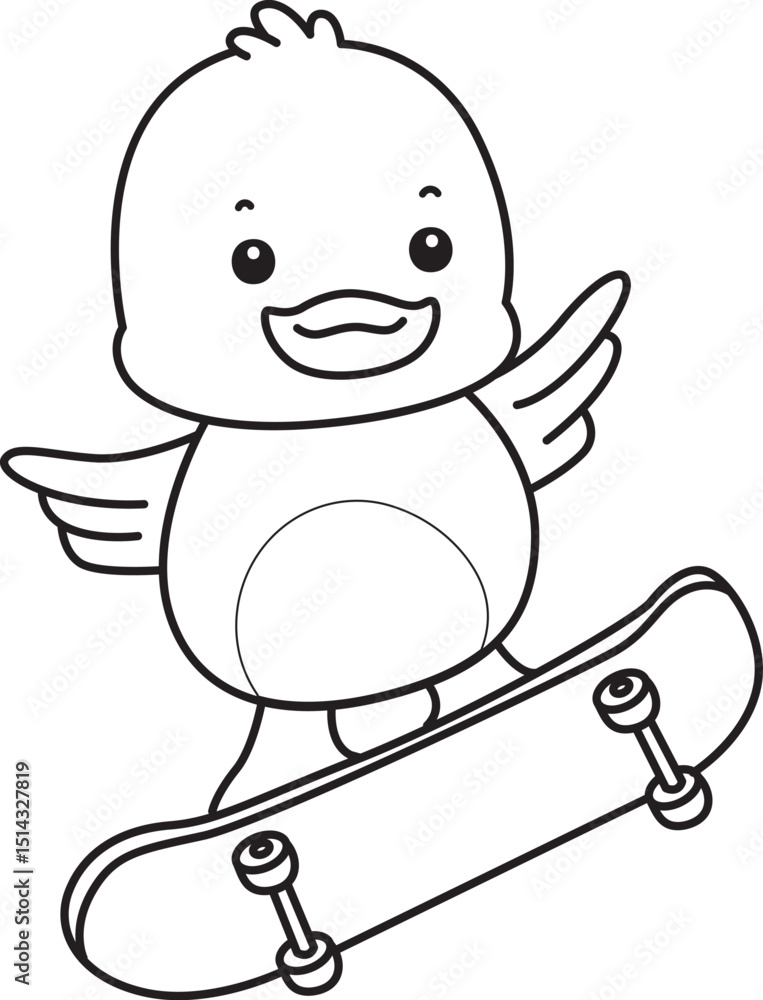 Obraz premium Coloring book of Cute Duck icon. Outline of Funny baby Duck animal series stock illustration. life of fluffy Duck designs.