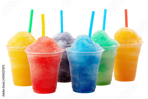 Colorful Snow Cones in Plastic Cups, PNG