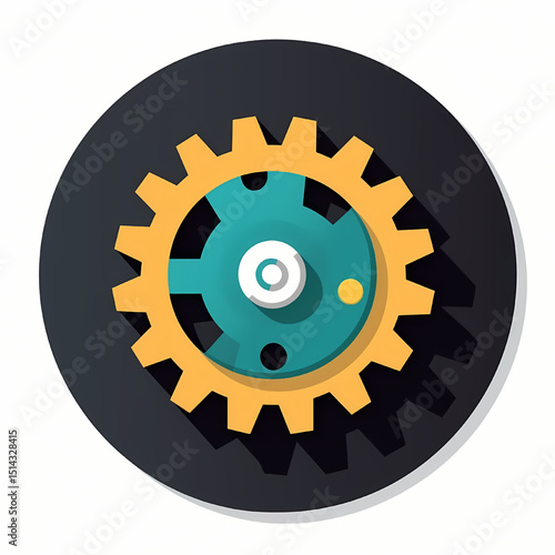 Gear in Circular Design: A captivating graphic features a gear composed of striking yellow, blue, and gray elements, conveying precision and innovation within a modern circular composition.