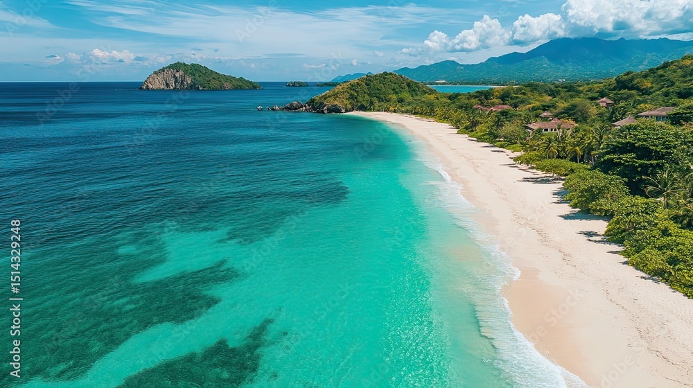 Obraz premium A serene escape to paradise where turquoise waters meet pristine sands inviting tranquility and adventure under a clear