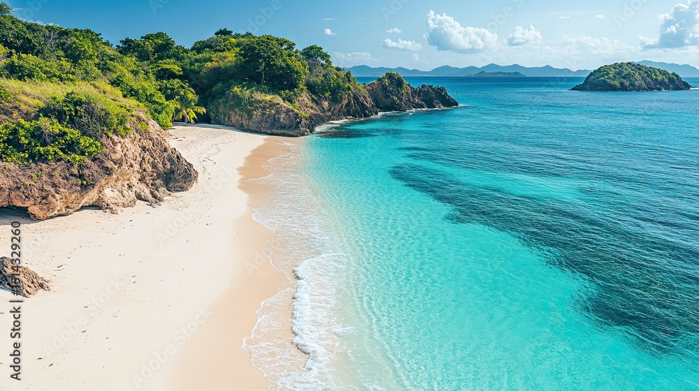 Obraz premium Paradise found Turquoise waters meet pristine sands inviting tranquility and escape along Caribbean shores aerial view