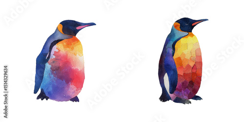 abstract color silhouette of penguin watercolor vector illustration