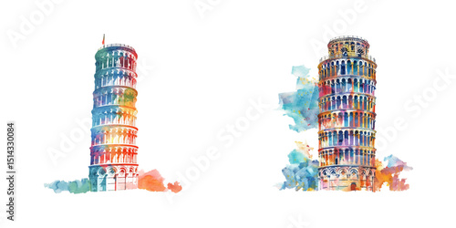 abstract color silhouette of pisa tower watercolor vector illustration