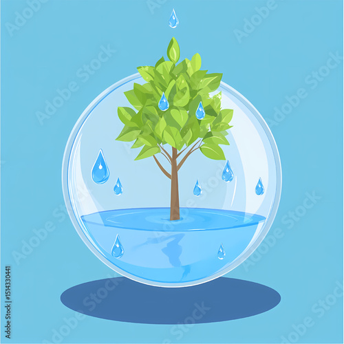 Ecosystem in a bubble: A vibrant tree thrives within a clear, protective sphere, symbolizing the delicate balance of our planet's ecosystems and the importance of conservation.