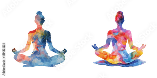 abstract color silhouette of yoga watercolor vector illustration