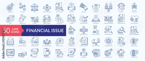 Financial issue icon collection set with investment, asset management, quality control, insurance, budget planning