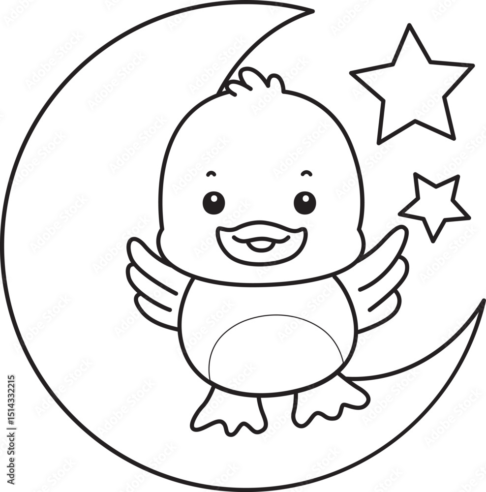 Coloring book of Cute Duck icon. Outline of Funny baby Duck animal series stock illustration. life of fluffy Duck designs. Coloring book of Cute Duck icon. Outline of Funny baby Duck animal series stock illustration. life of fluffy Duck designs.