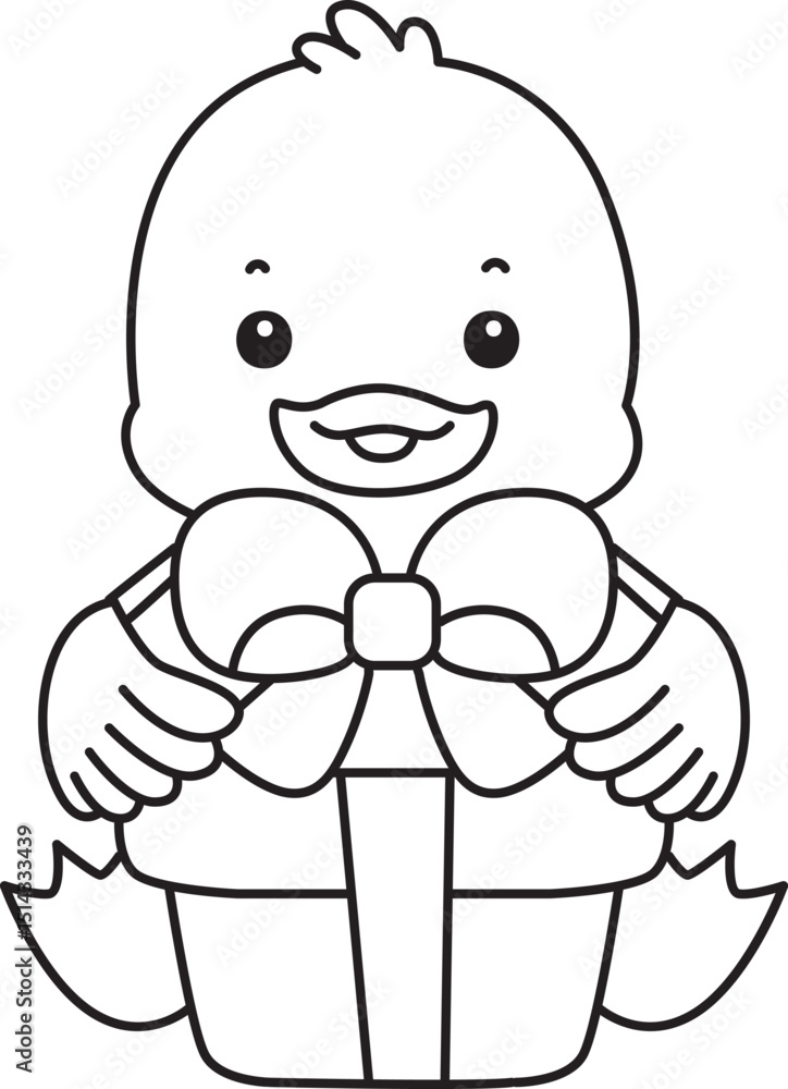 Fototapeta premium Coloring book of Cute Duck icon. Outline of Funny baby Duck animal series stock illustration. life of fluffy Duck designs.