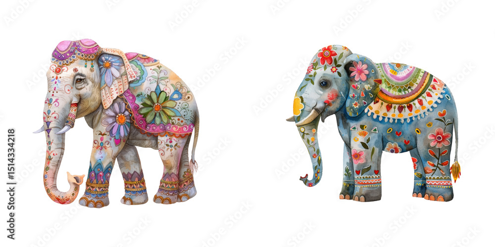 Obraz premium indian elephant holi decorated watercolor vector illustration