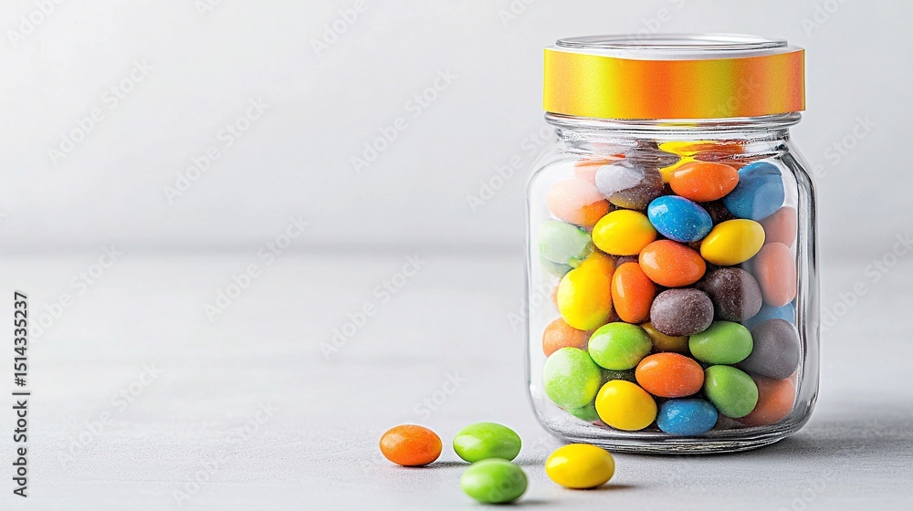 Colorful Candies in a Clear Glass Jar on a Light Gray Surface Colorful Candies in a Clear Glass Jar on a Light Gray Surface