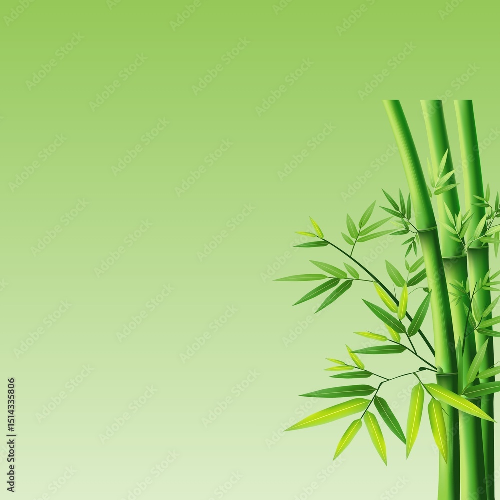 Obraz premium Green Bamboo with Leaves on Gradient Background.