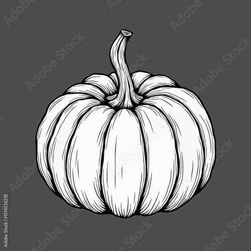Autumn Pumpkin: A captivating grayscale sketch of a plump pumpkin, rendered with meticulous detail to celebrate the arrival of the autumn season.