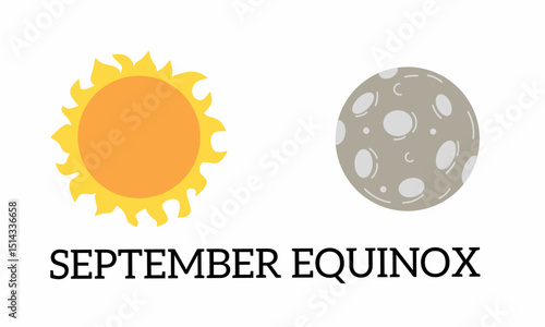 September equinox greeting card with sun and moon.