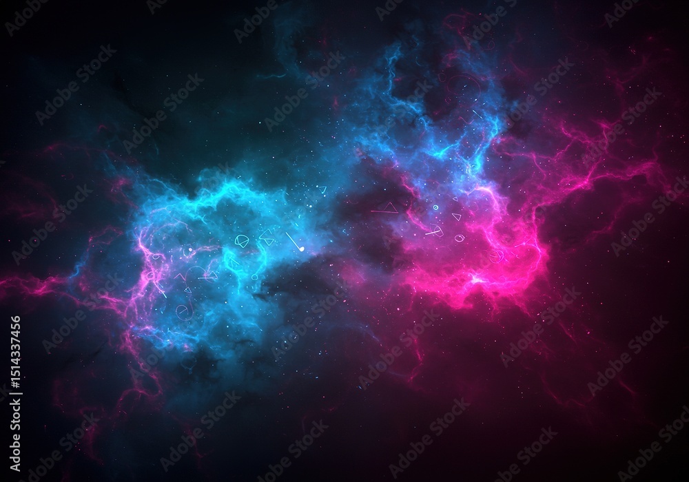 Abstract nebula-like background with blue and pink glowing clouds on a dark backdrop. Abstract nebula-like background with blue and pink glowing clouds on a dark backdrop.