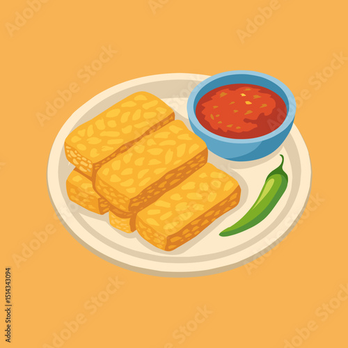 Illustration of fried tempe, a typical Indonesian food