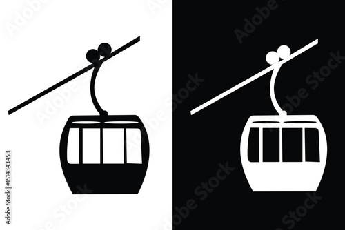 Silhouette of cable car icon vector. Cable car showing concept of adventure, cable transport vector. Gondola symbol, logo, vector illustration.