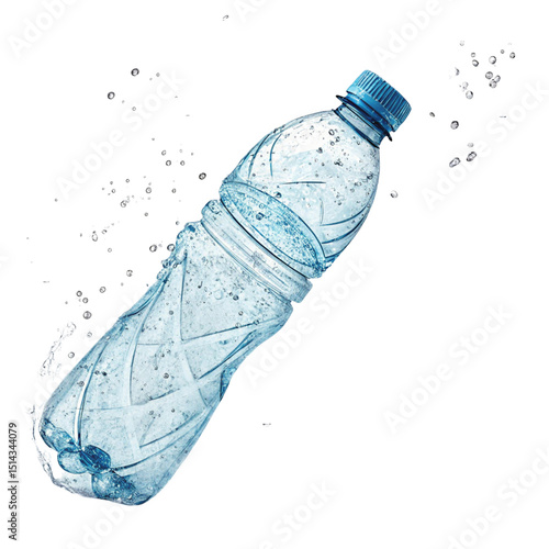 Refreshing cold blue plastic water bottle isolated on a clean white background